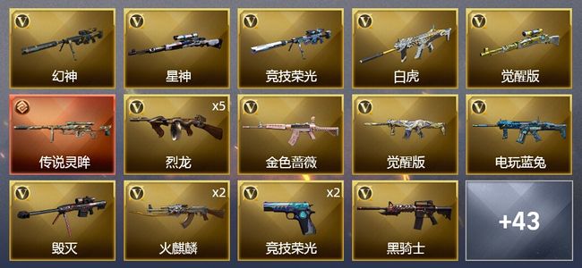 穿越火线（CF）1传说武器 1王者武器 1炫金武器 75V武器 3V角色 17皮肤 可排位 新锐