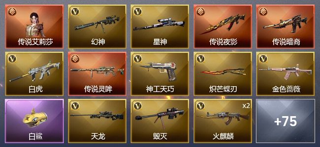 穿越火线（CF）1传说角色 3传说武器 4王者武器 1炫金武器 85V武器 5V角色 47皮肤 可排位 传奇