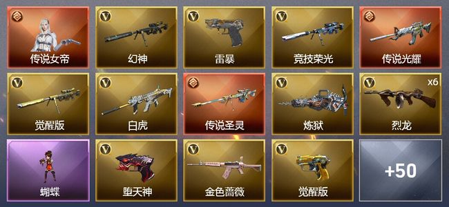 穿越火线（CF）1传说角色 2传说武器 94V武器 3V角色 15皮肤 可排位 新锐