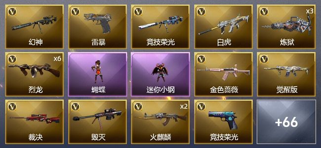 穿越火线（CF）1王者武器 4炫金武器 166V武器 8V角色 24皮肤 可排位 新锐