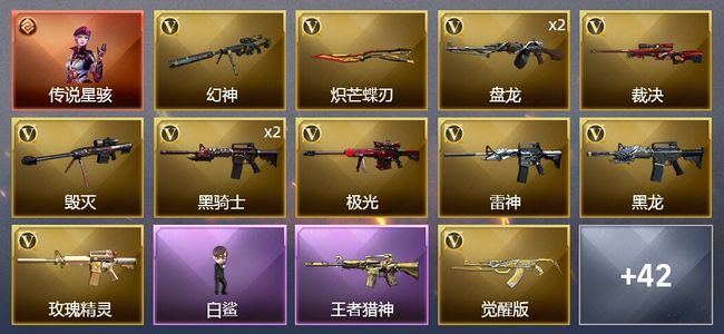 穿越火线（CF）1传说角色 3王者武器 53V武器 4V角色 17皮肤 可排位 新锐