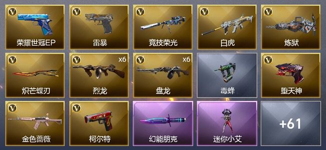 穿越火线（CF）1传说武器 3王者武器 1炫金武器 77V武器 3V角色 36皮肤 可排位 新锐