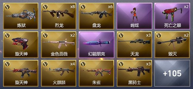 穿越火线（CF）7王者武器 1炫金武器 136V武器 5V角色 27皮肤 可排位 宗师