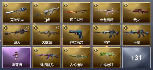 穿越火线（CF）0传说角色 0传说武器 0王者武器 0炫金武器 56V武器 4V角色 8皮肤 枪王