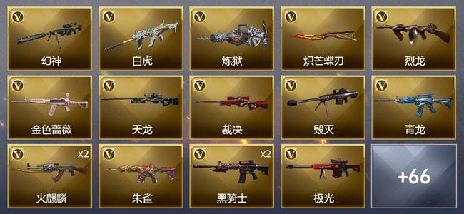 穿越火线（CF）0传说角色 0传说武器 0王者武器 2炫金武器 70V武器 4V角色 33皮肤 枪王