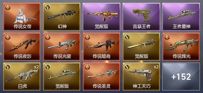 穿越火线（CF）1传说角色 5传说武器 17王者武器 9炫金武器 255V武器 7V角色 63皮肤 可排位 枪王