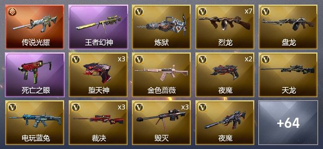 穿越火线（CF）1传说武器 6王者武器 5炫金武器 96V武器 3V角色 20皮肤 可排位 枪王