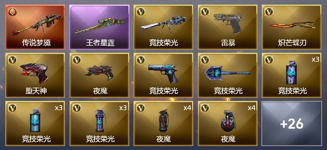 穿越火线（CF）1传说武器 1王者武器 2炫金武器 52V武器 1V角色 6皮肤 可排位 枪王
