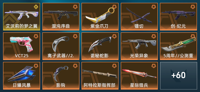 无畏契约13橙皮 1金皮 12紫皮 74皮肤 39630皮肤总价值 895已用源晶