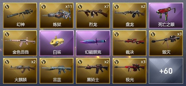 穿越火线（CF）6王者武器 5炫金武器 105V武器 2V角色 16皮肤 可排位 新锐