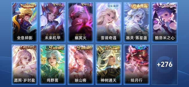 王者荣耀V7 1典藏 1无双 2星传说 26传说 86史诗 285皮肤 尊贵铂金II