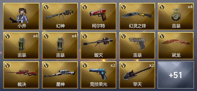 穿越火线（CF）2王者武器 3炫金武器 63V武器 2V角色 25皮肤 可排位