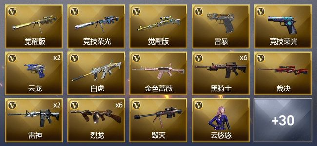 穿越火线（CF）1炫金武器 59V武器 3V角色 16皮肤 可排位 传奇