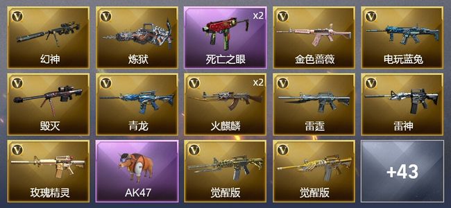 穿越火线（CF）4炫金武器 67V武器 2V角色 25皮肤 可排位