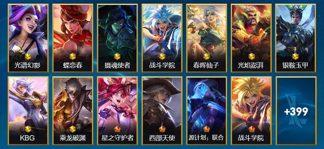 英雄联盟手游（lol手游）10神话 53传说 223史诗 425皮肤 130英雄 大师