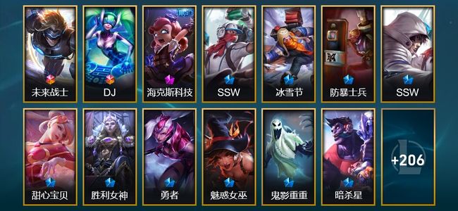 英雄联盟（LOL）2终极 1神话 4臻彩 29限定 27传说 222皮肤 24炫彩 172英雄 铂金