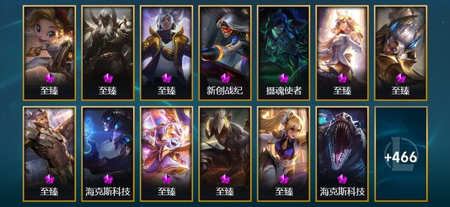 英雄联盟（LOL）35神话 18臻彩 55限定 58传说 483皮肤 270炫彩 172英雄 铂金