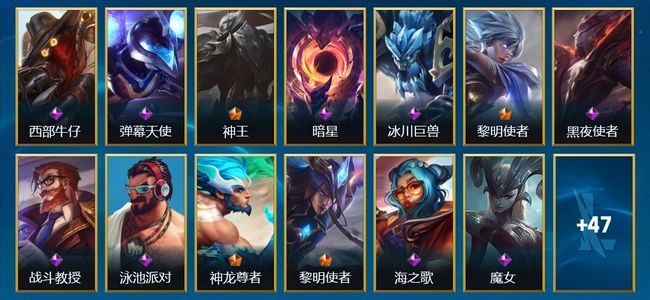 英雄联盟手游（lol手游）66皮肤 76英雄 铂金