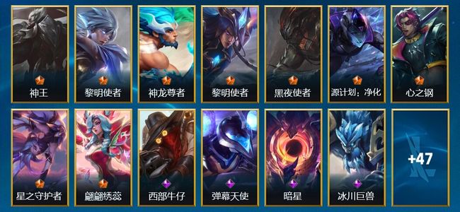 英雄联盟手游（lol手游）66皮肤 76英雄 铂金