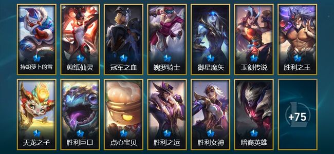 英雄联盟（LOL）5臻彩 9限定 10传说 89皮肤 43炫彩 172英雄