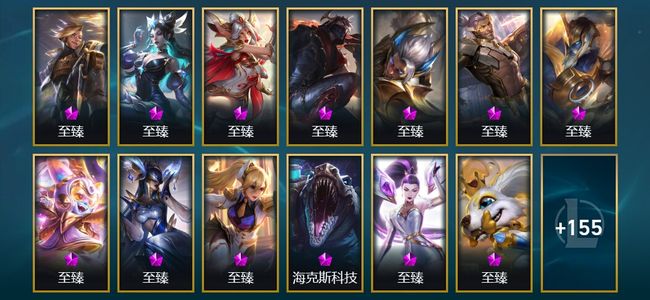 英雄联盟（LOL）1神话 2臻彩 12限定 13传说 169皮肤 93炫彩 152英雄