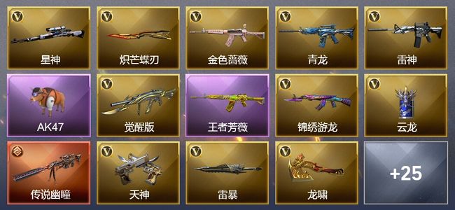 穿越火线（CF）1传说武器 1王者武器 33V武器 7皮肤 可排位