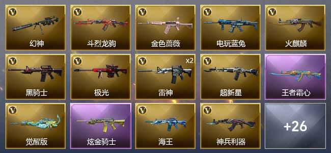 穿越火线（CF）1王者武器 1炫金武器 22V武器 1V角色 10皮肤 可排位 传奇