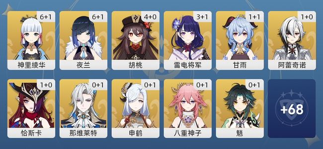 原神103黄 81角色黄 22武器黄 35五星角色 22五星武器 男主 60级