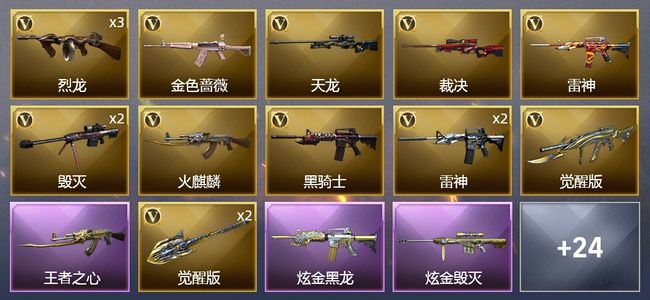 穿越火线（CF）3王者武器 2炫金武器 33V武器 11皮肤 不可排位 新锐