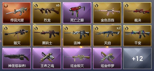 穿越火线（CF）1传说武器 1王者武器 2炫金武器 20V武器 2V角色 7皮肤 可排位 新锐