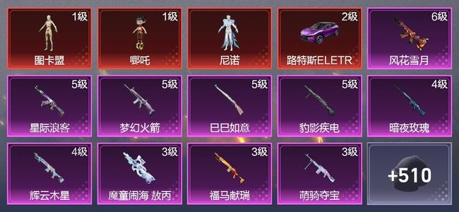 和平精英13载具 10升级枪 10粉装 10尾迹 296枪皮 218套装 114781热力 13印记