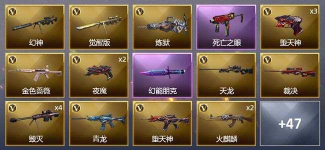 穿越火线（CF）5王者武器 2炫金武器 100V武器 2V角色 21皮肤 可排位