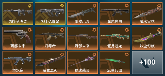 无畏契约17橙皮 2金皮 14紫皮 114皮肤 50360皮肤总价值 1280已用源晶 白银