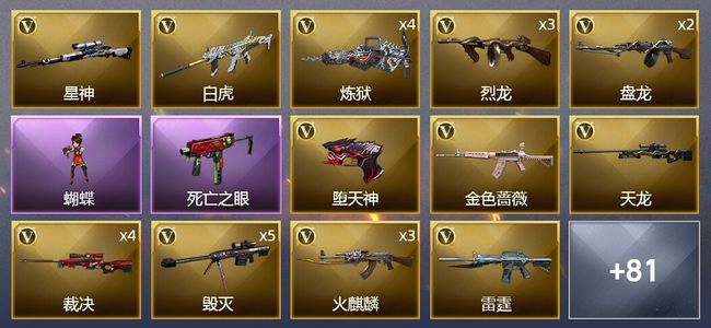 穿越火线（CF）10王者武器 8炫金武器 177V武器 6V角色 28皮肤 可排位 新锐