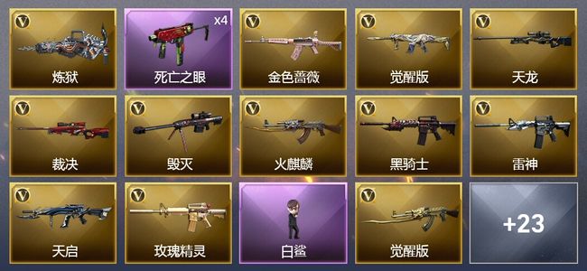 穿越火线（CF）1王者武器 1炫金武器 35V武器 1V角色 10皮肤 可排位 枪王