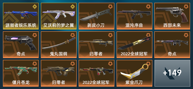 无畏契约49橙皮 2金皮 16紫皮 163皮肤 106410皮肤总价值 1660已用源晶 白银