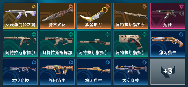 无畏契约3橙皮 1金皮 1紫皮 17皮肤 8840皮肤总价值 260已用源晶 青铜