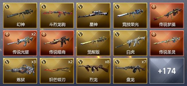 穿越火线（CF）4传说武器 22王者武器 8炫金武器 239V武器 14V角色 66皮肤 可排位