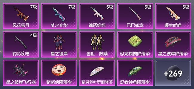 和平精英6升级枪 2粉装 1飞行器 144枪皮 133套装 52775热力 23印记 王牌