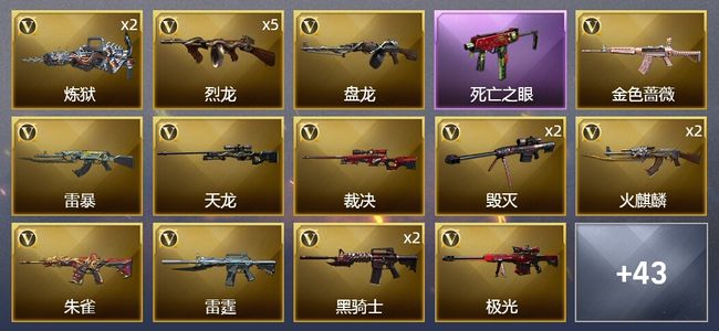 穿越火线（CF）4王者武器 2炫金武器 87V武器 3V角色 25皮肤 可排位 专家