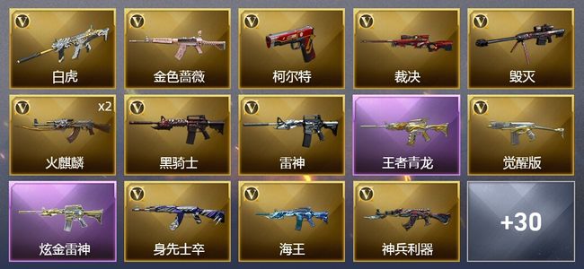 穿越火线（CF）4王者武器 1炫金武器 36V武器 11皮肤 可排位 枪王