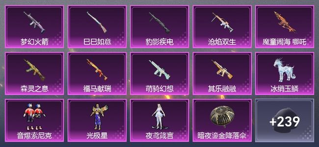 和平精英1载具 9升级枪 4粉装 4尾迹 242枪皮 133套装 67679热力 10印记