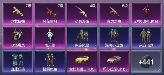 和平精英2载具 10升级枪 6粉装 2尾迹 259枪皮 206套装 80251热力 15印记 星钻