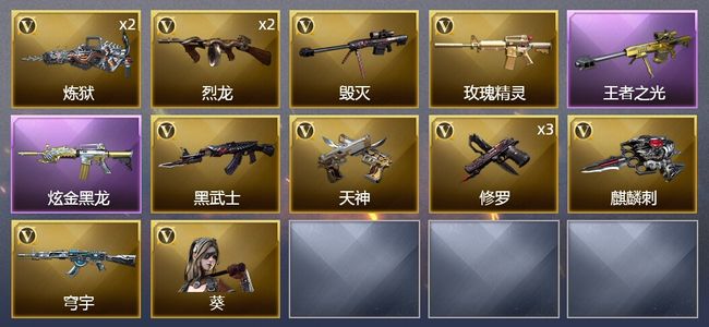 穿越火线（CF）1王者武器 1炫金武器 13V武器 1V角色 2皮肤 可排位 新锐