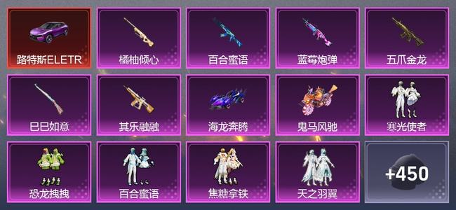 和平精英3载具 6升级枪 20粉装 9尾迹 309枪皮 246套装 10,8551热力 12印记