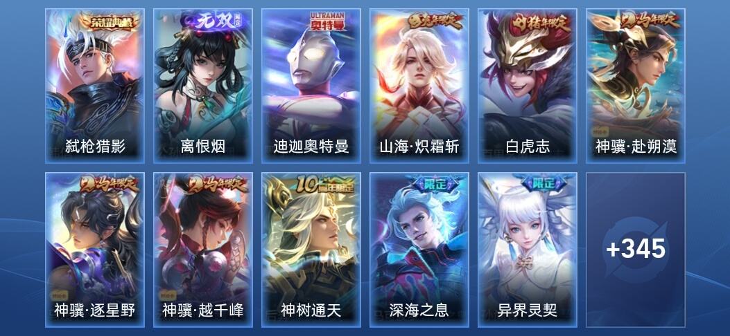王者荣耀V8 1典藏 1无双 22传说 117史诗 358皮肤 非凡王者