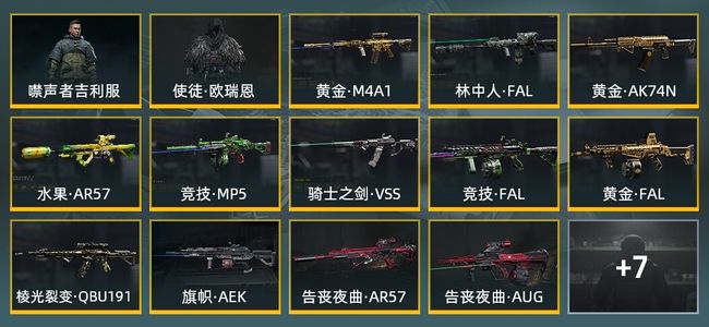 暗区突围库存价值展示 1手套 5近战武器 2金套装 13金枪皮 信誉5级 王牌