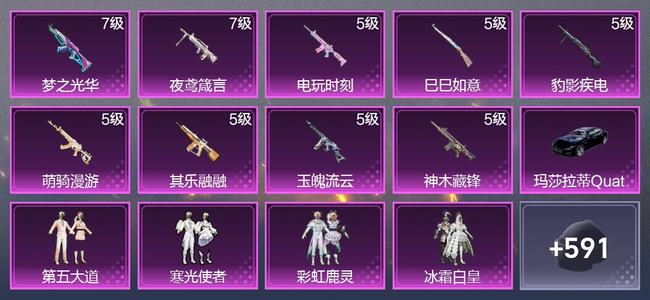 和平精英1载具 9升级枪 11粉装 6尾迹 329枪皮 262套装 10,5206热力 20印记 超级王牌