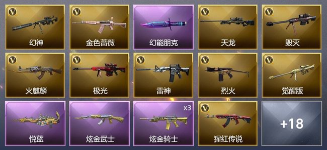 穿越火线（CF）1王者武器 2炫金武器 22V武器 1V角色 10皮肤 可排位 传奇