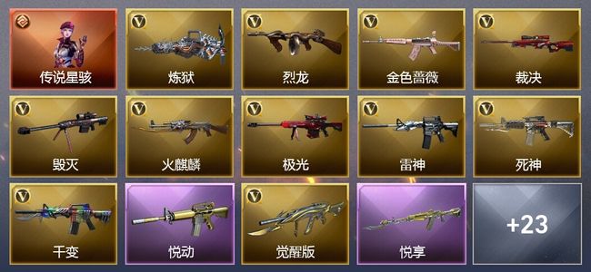 穿越火线（CF）1传说角色 7王者武器 23V武器 2V角色 13皮肤 可排位